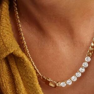 Elegant Gold Cuban Chain and Marcasite Necklace